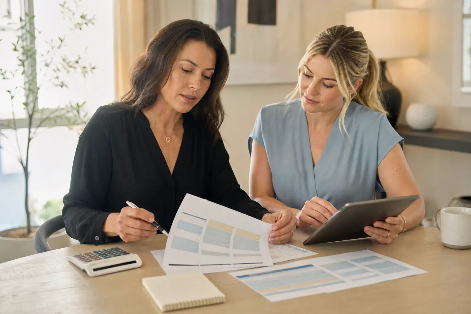 Patient and care coordinator reviewing a treatment estimate, calculator, and financing plan